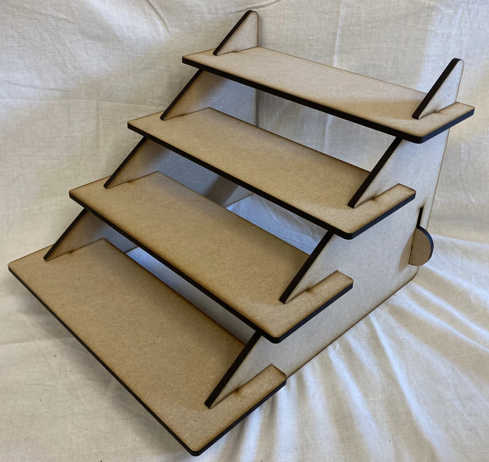 KOLAT CREATIONS 4 Tier Display Stand. 30cm Laser Cut Craft Shelving. Painting, Counter. POS