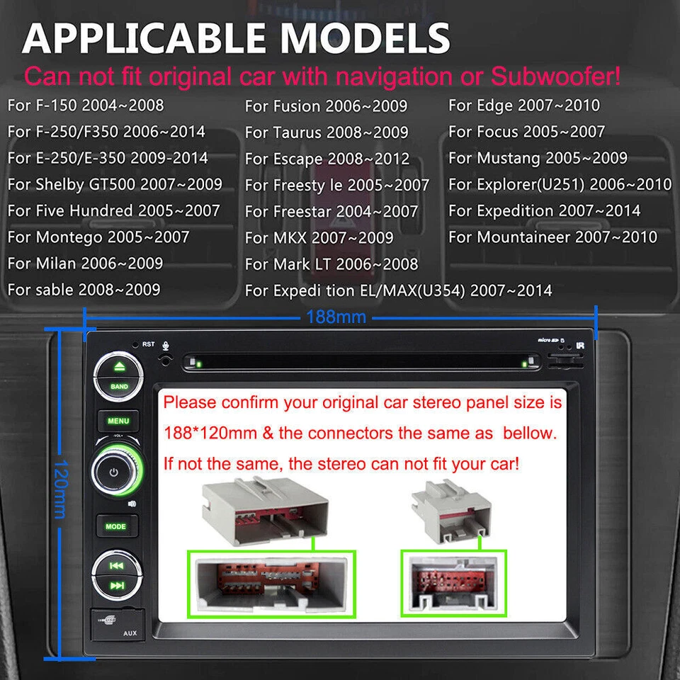 For 2004-2008 Ford F150/250 Car DVD CD Player Stereo Radio with Carplay Back Cam - Image 2 of 4