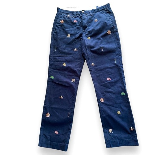 Polo Ralph Lauren Collegiate Embroidered Navy Chinos Size 34 - Picture 2 of 14
