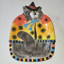 Fritz & Floyd Kitty Witch Halloween Cat Orange Cape Canape Serving Plate   