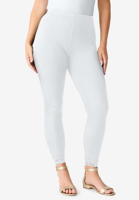 Roaman's Women's Plus Size Lace Trim Essential Stretch Legging