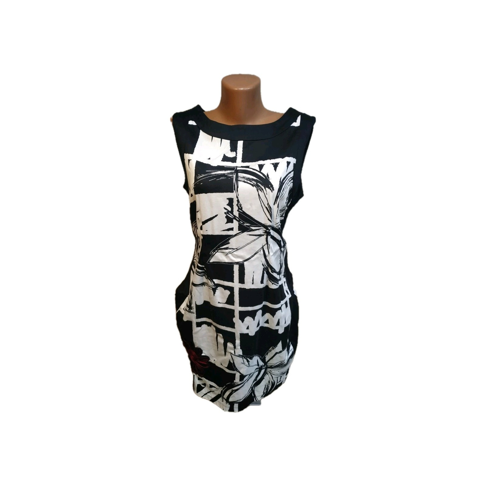 Desigual Women’s Embroidered Floral Sheath Dress Sz XL Black White Red Lined