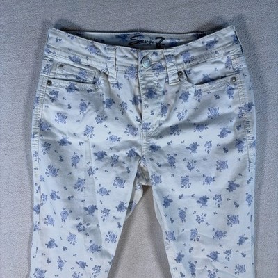 Seven7 Starlette Crop Jeans Womens 6 White Blue Floral Rose Denim Stretch Pants