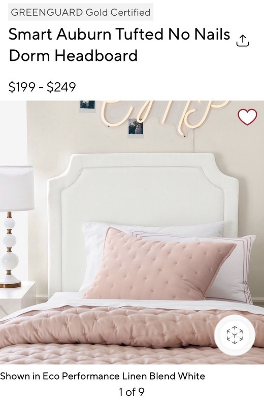 POTTERY BARN TEEN AUBURN TUFTED SMART HEADBOARD TWIN LINEN BLEND WHITE