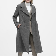 nwt banana republic Italian Melton Long Wool Coat Double Breasted Sz M Gray