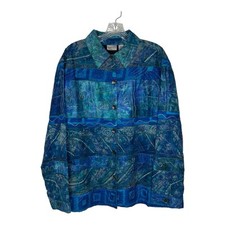 Chico s Jacket 3 XL Blue Silk Embroidered Boho Festival Artistic Patchwork