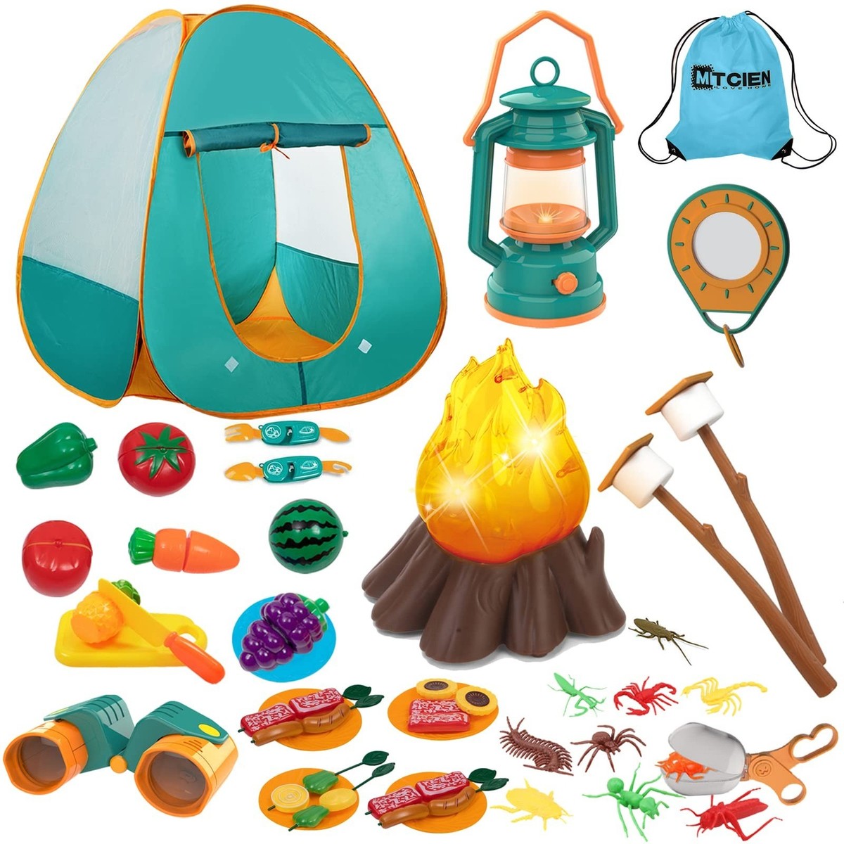 Mitcien Kids Camping Gear Set with Play Tent, Pretend Campfire