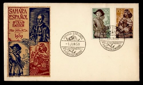 DR WHO 1959 SPANISH SAHARA FDC PRO INFANCIA NATIONAL COSTUME COMBO R28775