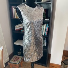NWT Y2K Forever 21 Mini Dress Sequin Bodycon Silver Glam Hoco Maximalist M
