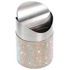 ZOOFOX Countertop Trash Can, 1.5 Liter Bling Rhinestone Garbage Bin with Swin...