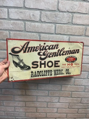 Vintage Antique Tin Advertising Sign American Gentleman Shoe Radcliffe Merc. Co.