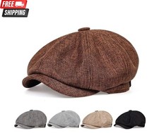 Newsboy Hat Flat Cap Driver Herringbone Tweed Plain Wool Baker Boy Classic Golf