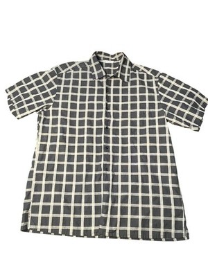 Vintage Zanella Mens XL Black & White Windowpane Short Sleeve Button-Up Shirt
