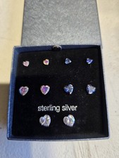 Sterling silver heart-shaped stud earrings, set of 5 pairs.