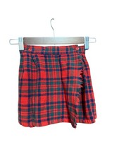 Vintage Girls Plaid Tartan Wrap Skirt Size 6 Pleated Fringe Red Green Navy