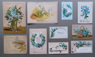 10 X VICTORIAN GREETING CARDS FORGET ME NOT FLOWERS
