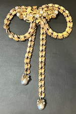 Vintage MIRIAM HASKELL Faux Pearl & Rhinestone BOW BROOCH Gold Tone SIGNED