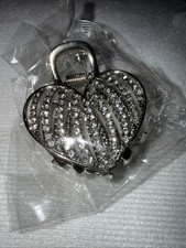 Silver Tone With Rhinestones Heart Shape Small Hair Clip