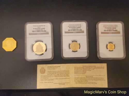 1996/97 San Marino 3 Coin Gold Proof Set -NGC graded PR67/68  26.64+ grams gold