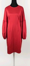 Red SZ L Dress Polyester Stretch Bell Sleeves Zips Up Back