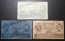 Toy money - Banknotes "Chad Valley Bank" 1 5 & 10 Harborne / S C Ramble cashier