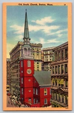 Vintage Old South Church Boston Linen Postcard by Tichnor Bros