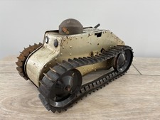 Vintage Marx Tin Metal Tank Toy WW1 Wind Up Clockwork Mechanism Rubber Tracks