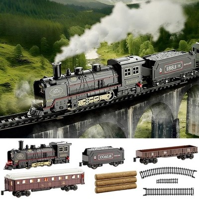 Elektrische Dampfeisenbahn Set Retro Kinder Eisenbahn Schienen Klassik Spielzeug Geschenk Lok