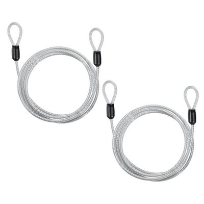 2pcs 5/32'' Dia 5.2ft Security Cable Lock Vinyl Coated Steel with Loops Silver