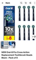 NEW Oral-B Pro Cross Action Replacement Toothbrush Heads Black - Pack of 8