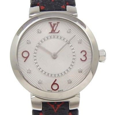 LOUIS VUITTON Tanbur slim Watches Q12MGA 8P diamond SilverDial Stainless S...