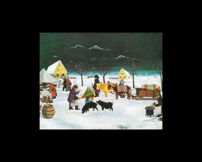 Ivan Večenaj Winter Market Hlebine Croatia Naive Art Print 8x10 Matted Decor