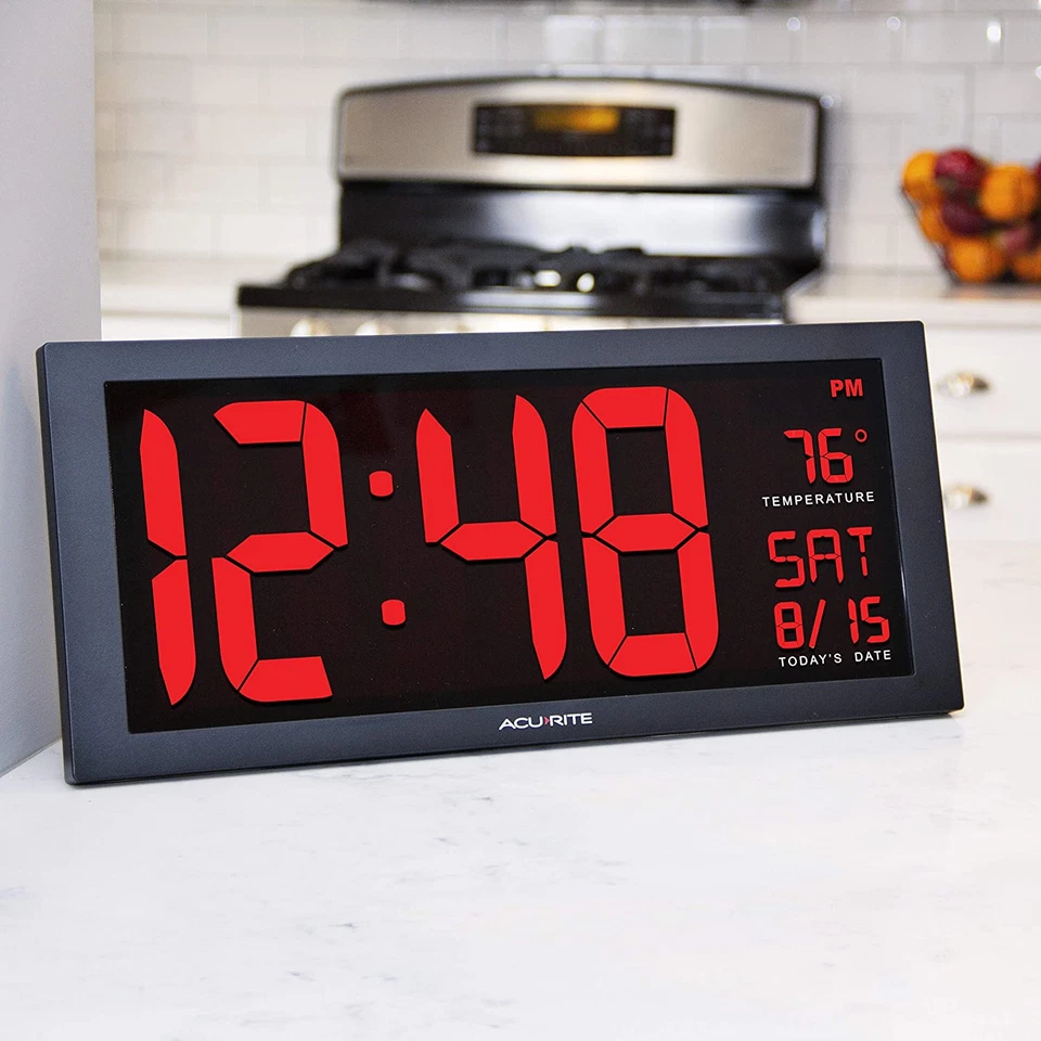 AcuRite 14.5" Large Digital LED Oversized Wall Clock with Date and Temperature, - Image 3 of 4