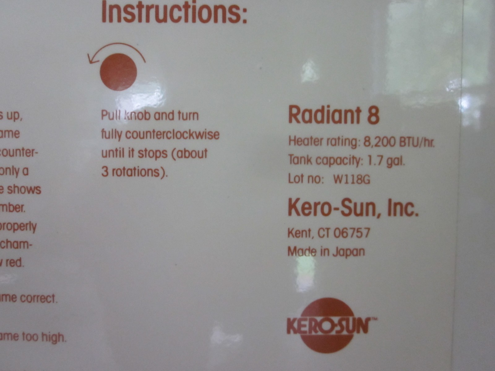 smaller rarer older Kero-Sun Radiant 8 kerosene heater 8,200 BTU - made in Japan