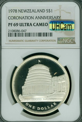 1978 NEW ZEALAND CORONATION SILVER DOLLAR NGC PF69 MAC ULTRA HEAVY CAM SPOTLESS*
