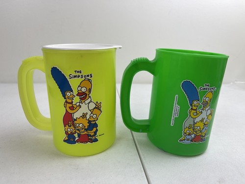 The Simpsons Cup Mug Green Plastic 20 Oz. Super Max Vintage 1990 Bundle Of Two - Picture 2 of 5