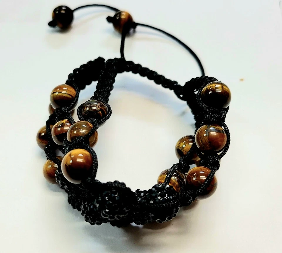Fancy Style Macrame Trio Bracelet with Tiger Eye and black Alloy  - Image 3 of 3
