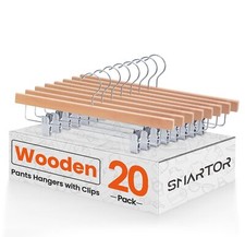 Wood Pants Hangers - 14inch 20 Pack Skirt Hangers Shorts Hangers with 2-Adjus...