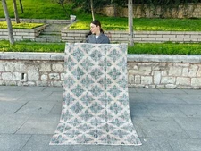 TRIBAL VINTAGE BOHO HAND KNOTTED RUG OUSHAK WOOL HANDMADE TURKISH SCATTER RUG