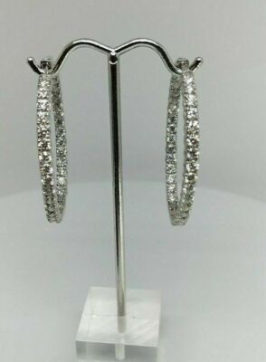 6.98 ct Diamond Hoop Eternity Inside Out 14K White Gold Earrings