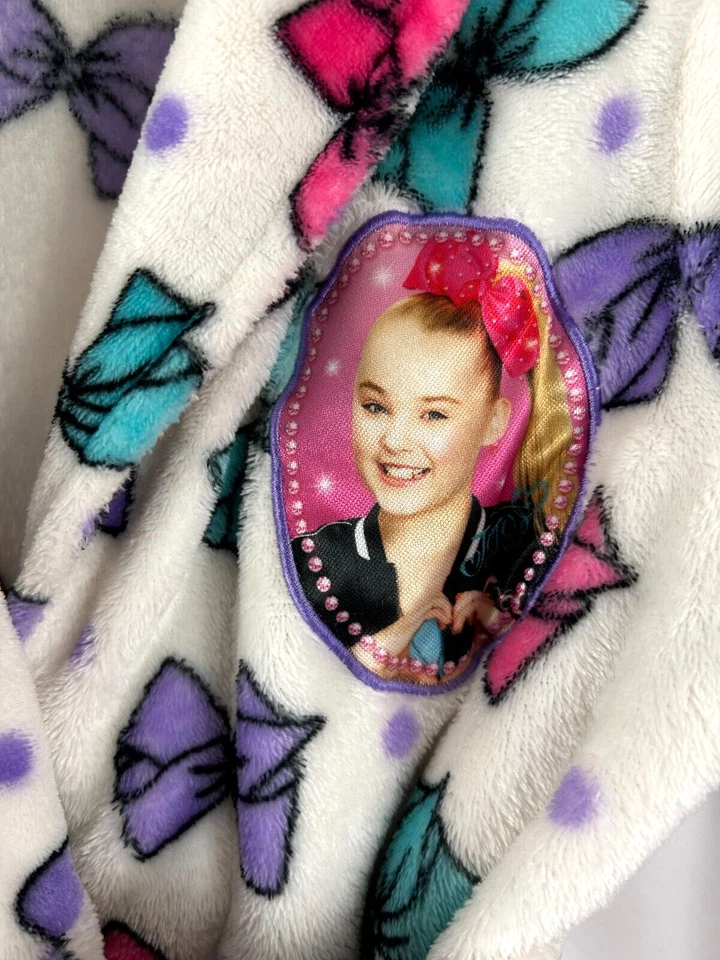 Girl's Nickelodeon JoJo Sewa White Plush Robe w/Pink/Teal/Lilac Bows, Size S - Image 2 of 4