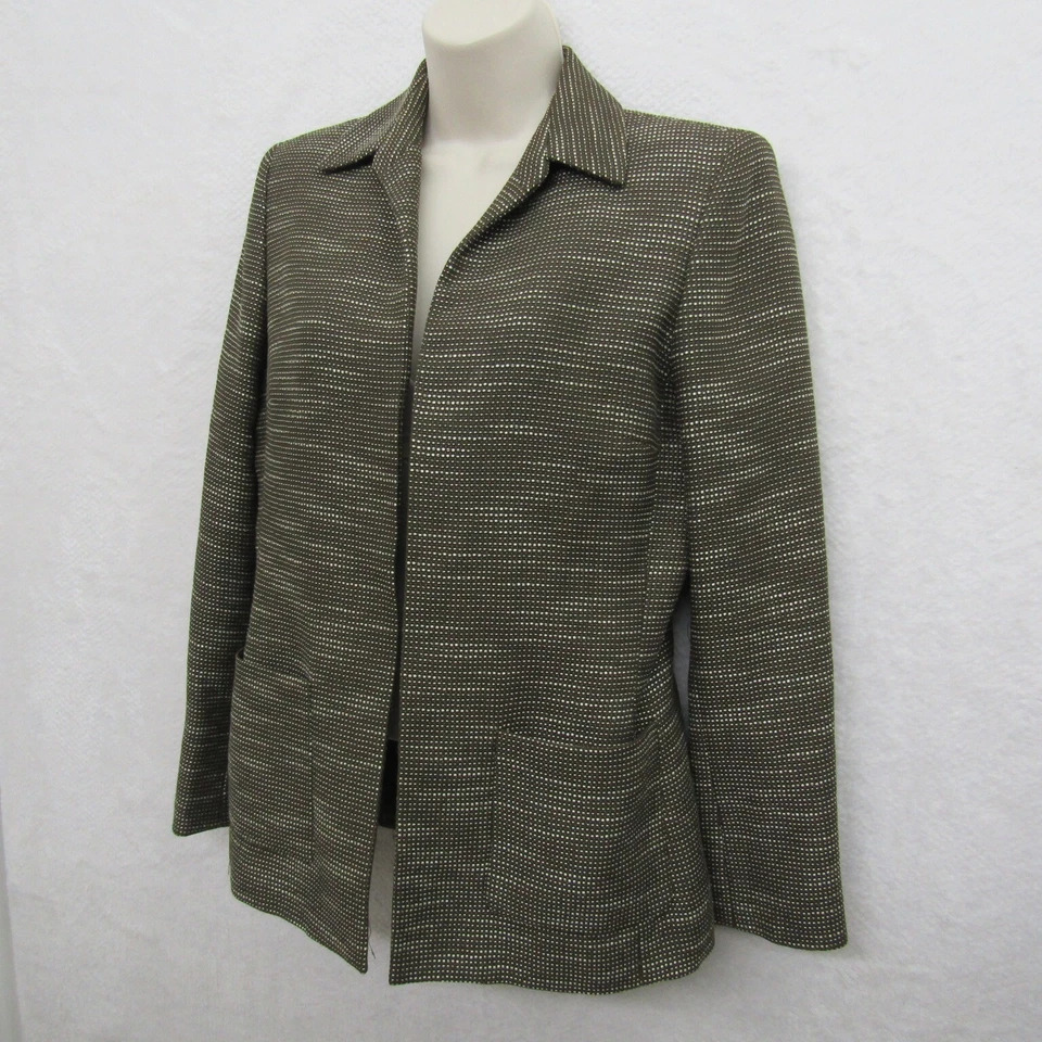 Chaqueta Blazer Kasper Mujer Manga Larga Frente Abierto Verde Blanco Talla 4 Foto 2 de 4