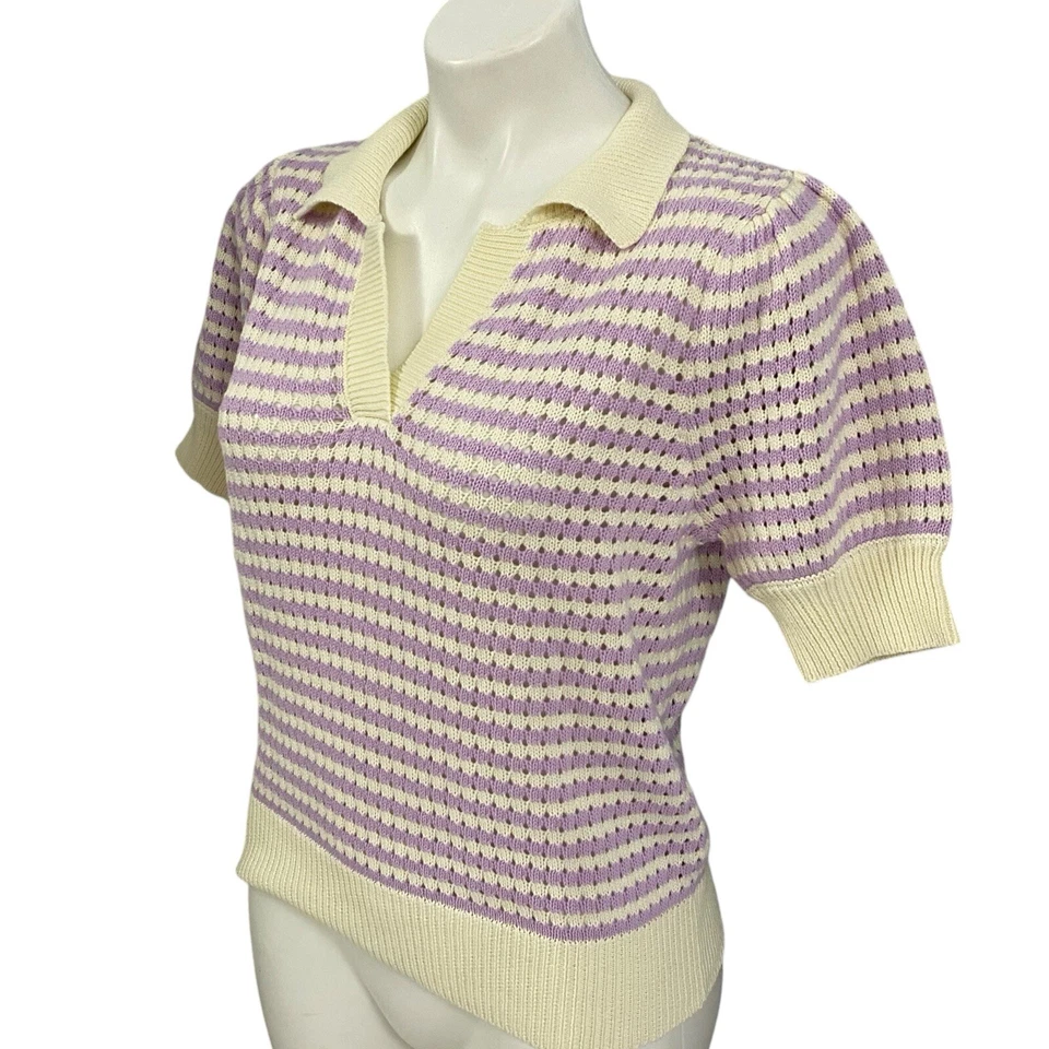 Skies Are Blue Sweater Womens Medium Purple Stripe Cottagecore Peasant Feminine - Image 4 of 4