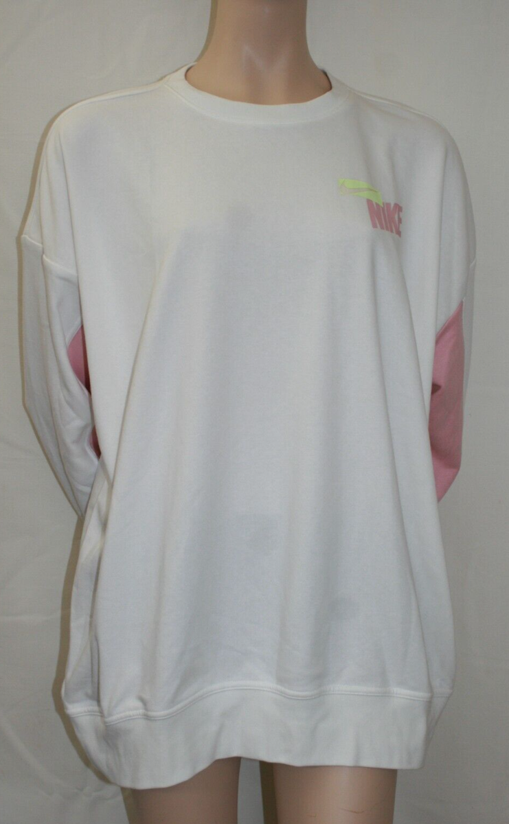 Nike Dri-Fit Oversized White/Pink Logo Training Pullover Sweater  