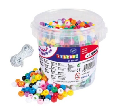 Playbox 2471778 Kongo Mix, 1200 Kunstoffperlen Bügelperlen mit Stretch-Faden 5m