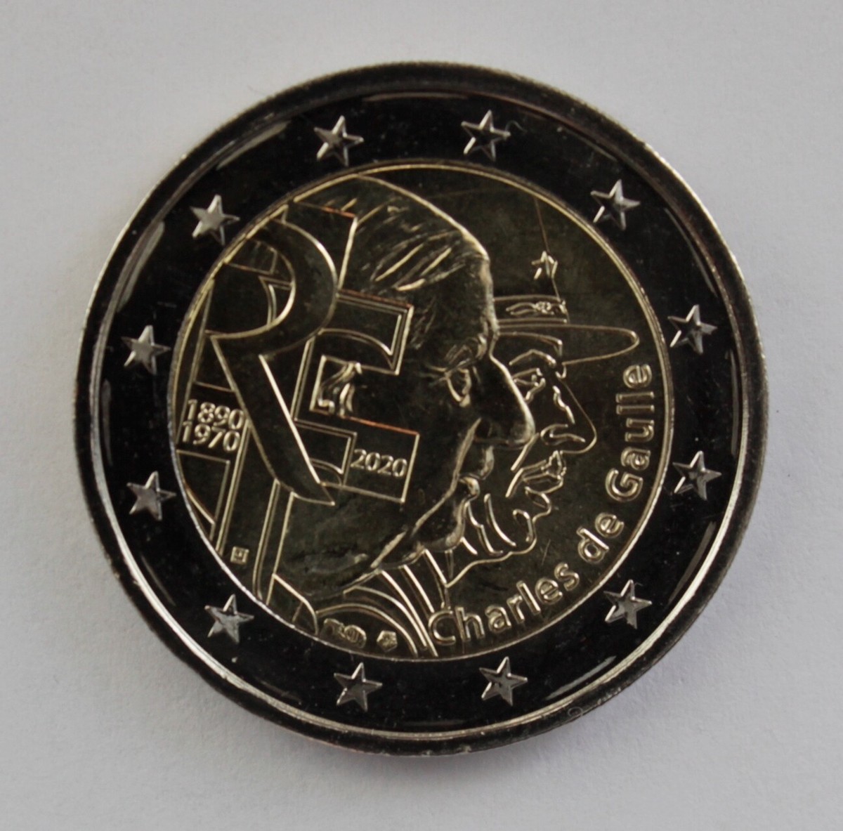 希少 CHARLES DE GAULLE パッチ FRANCE -2 € Euro commemorative coin 2020 - Charles de Gaulle