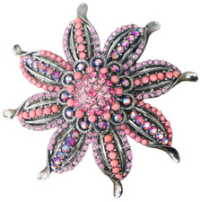 Starburst Brooch Pink Cabochon Rhinestone 2 1/2" Flower Pin Fashion Jewelry