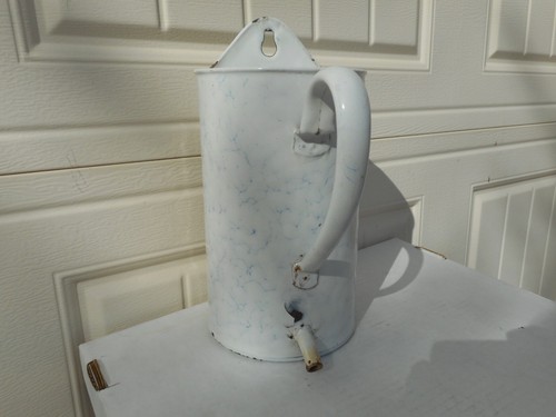 Antique Enamelware Blue Swirl Water Dispencer Wall Hung Graniteware
