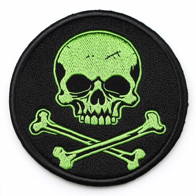 ROUND PIRATE PATCH JOLLY ROGER black Skull Crossbones iron SKELETON