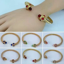 Gold Finish Elegant Cable Adjustable Bracelet with Rhinestones